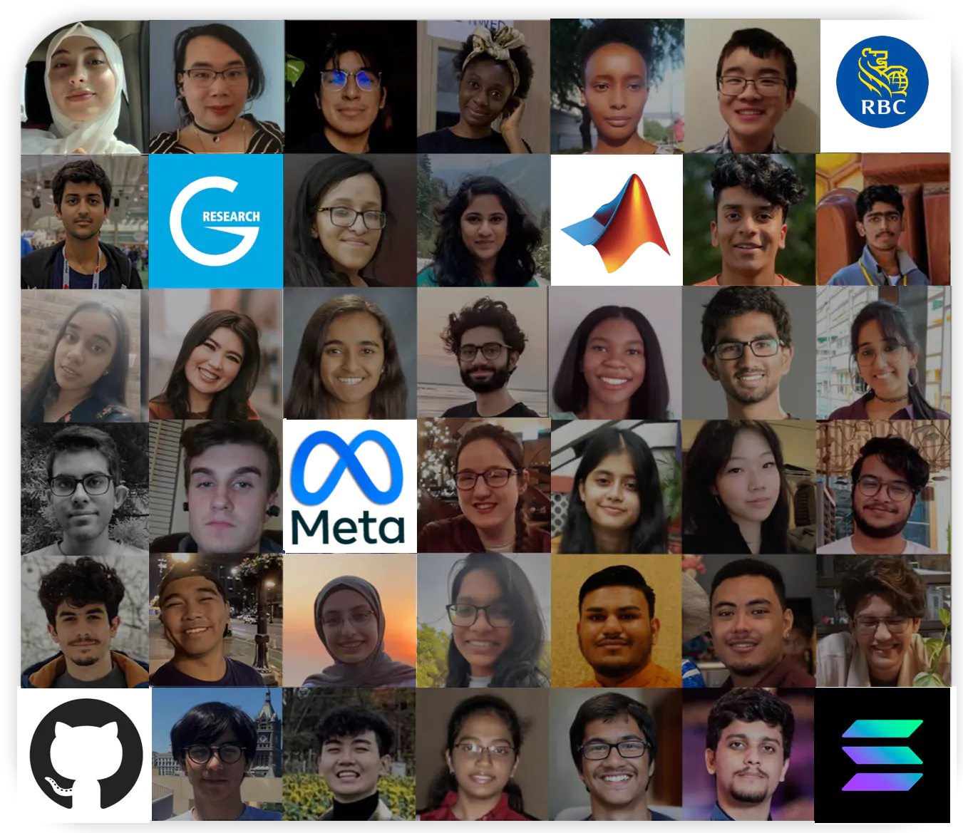 A collage of several faces and logos of tech companies.